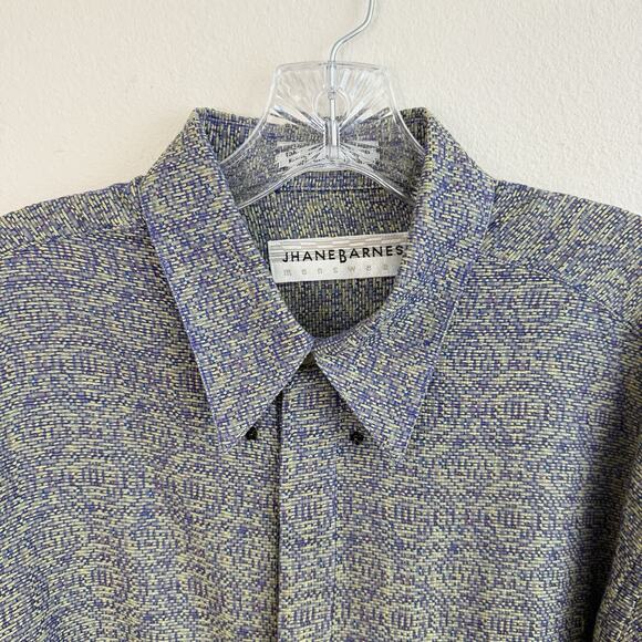 Jhane Barnes Button Down Shirt Men L Purple Pattern Japanese Woven Fabric Vtg - Picture 4 of 16
